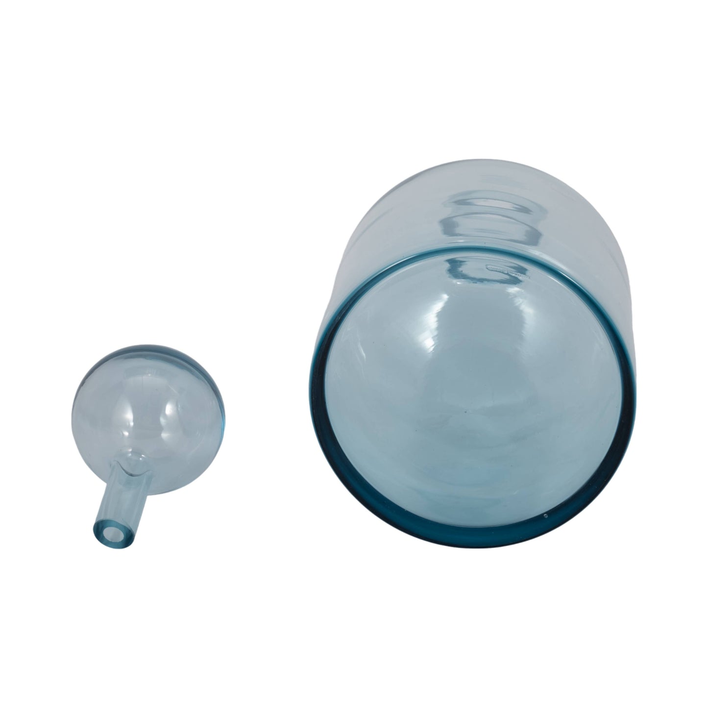 Glass Round Stopper and Cylindrical Body Vase - Blue, 17 in.