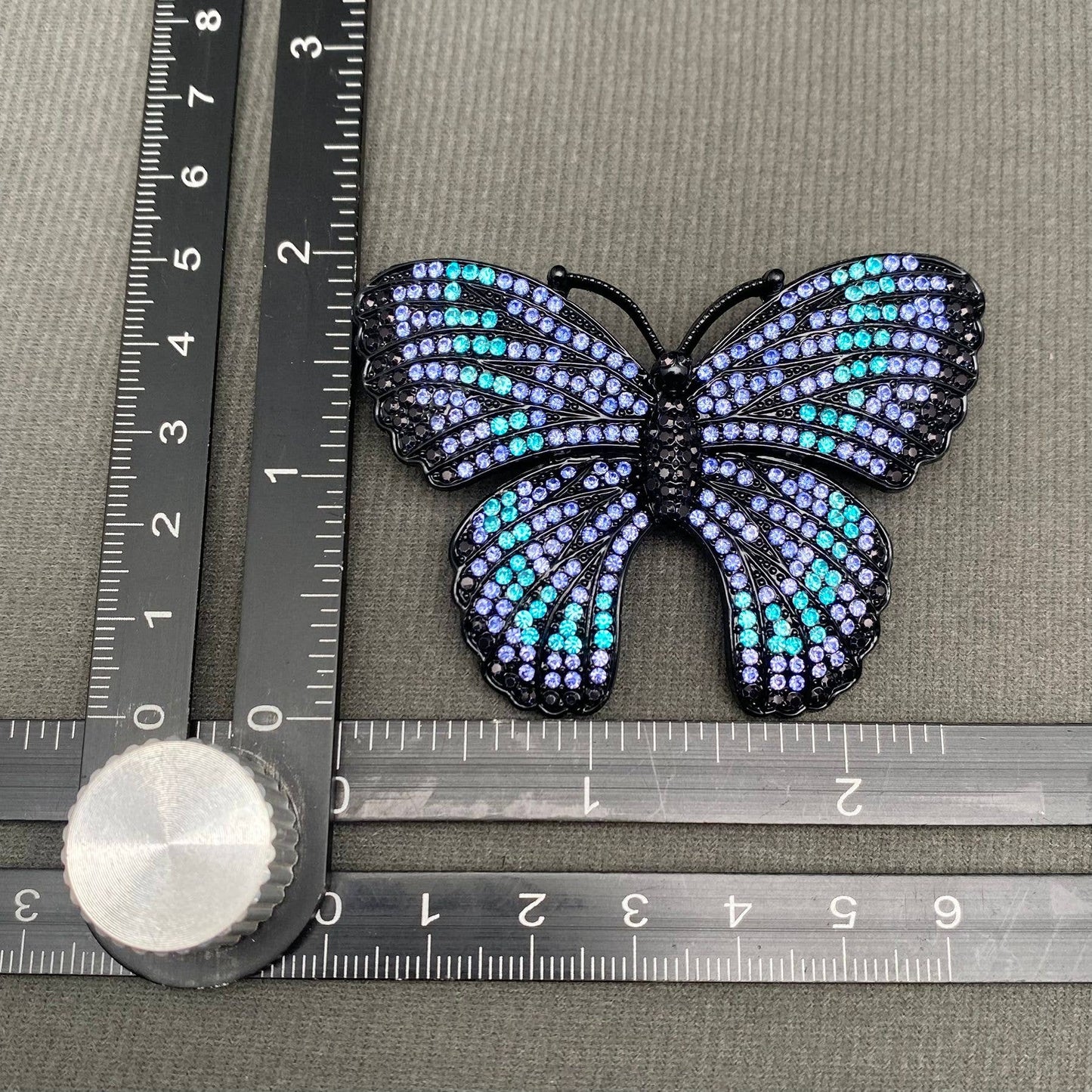Rhinestone Inlaid Black Butterfly Brooch