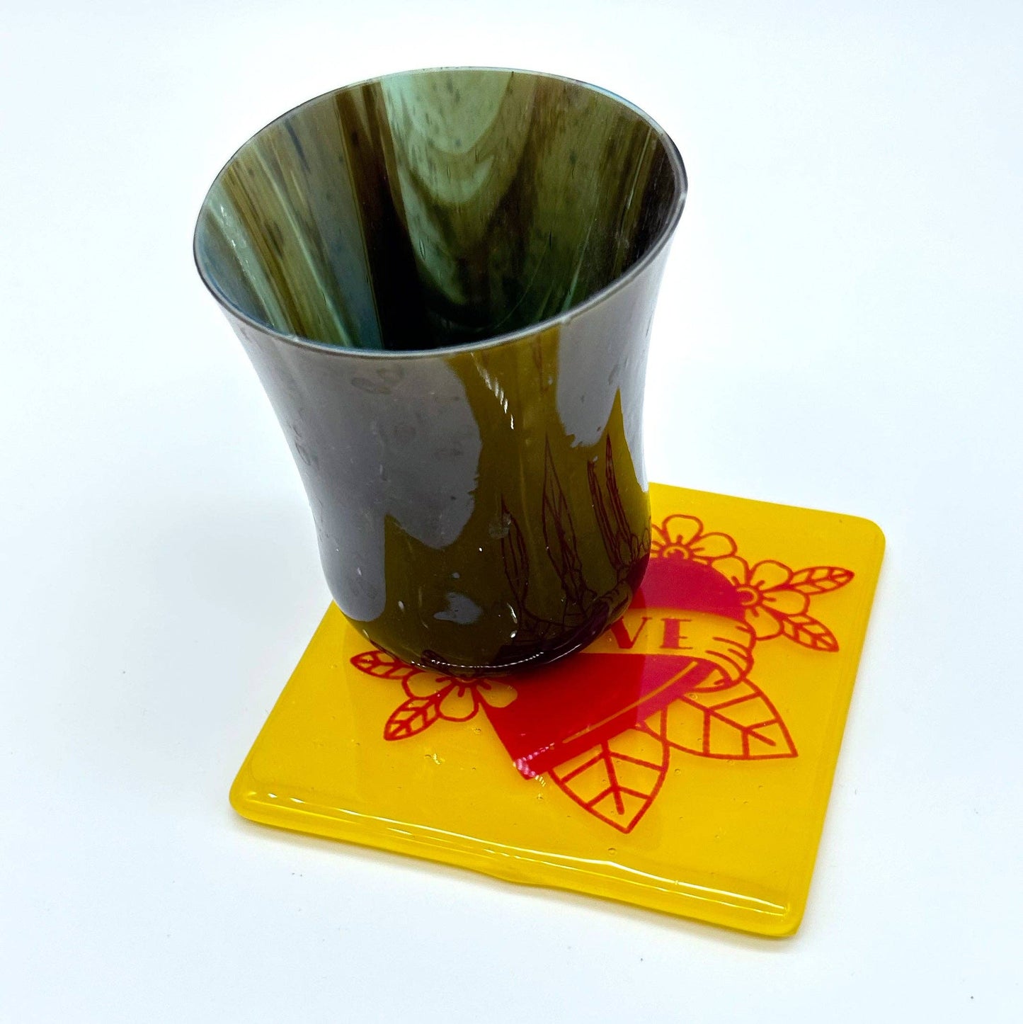 LOVE Tattoo Fused Glass 4" Single Coaster