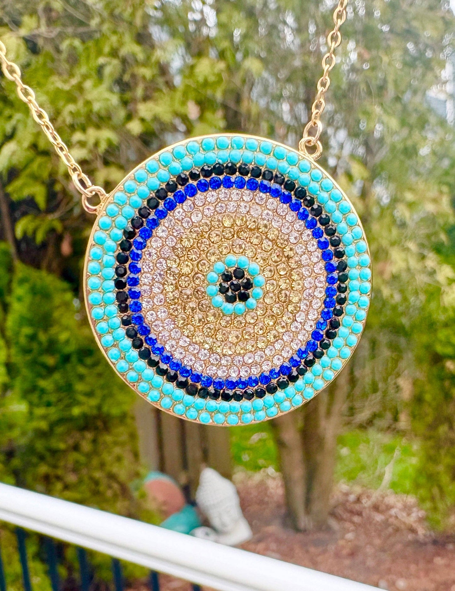 Crystal Blues Disc Necklace (Evil Eye)