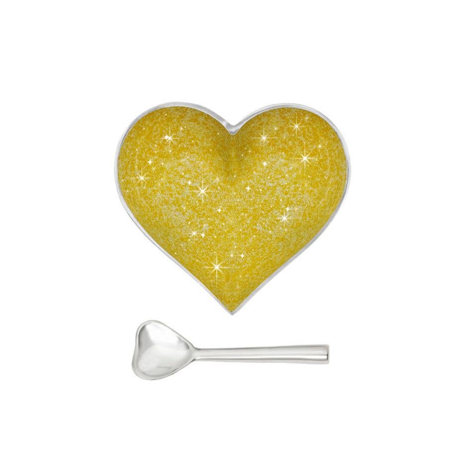 Happy Sparkly Yellow Heart with Heart Spoon