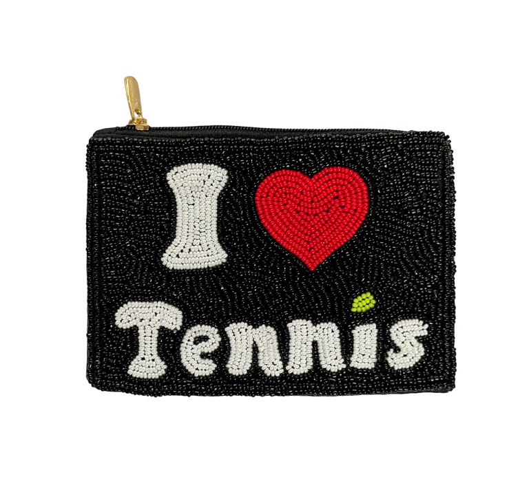Ladies I Love Tennis Full Beaded Coin Purse