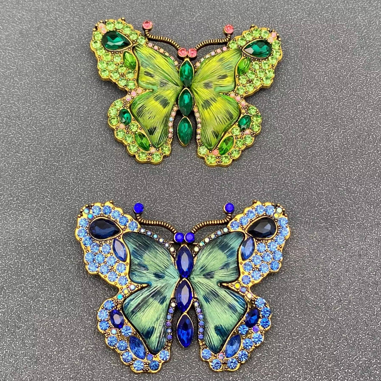 Glass & Rhinestone Large Butterfly Brooch
