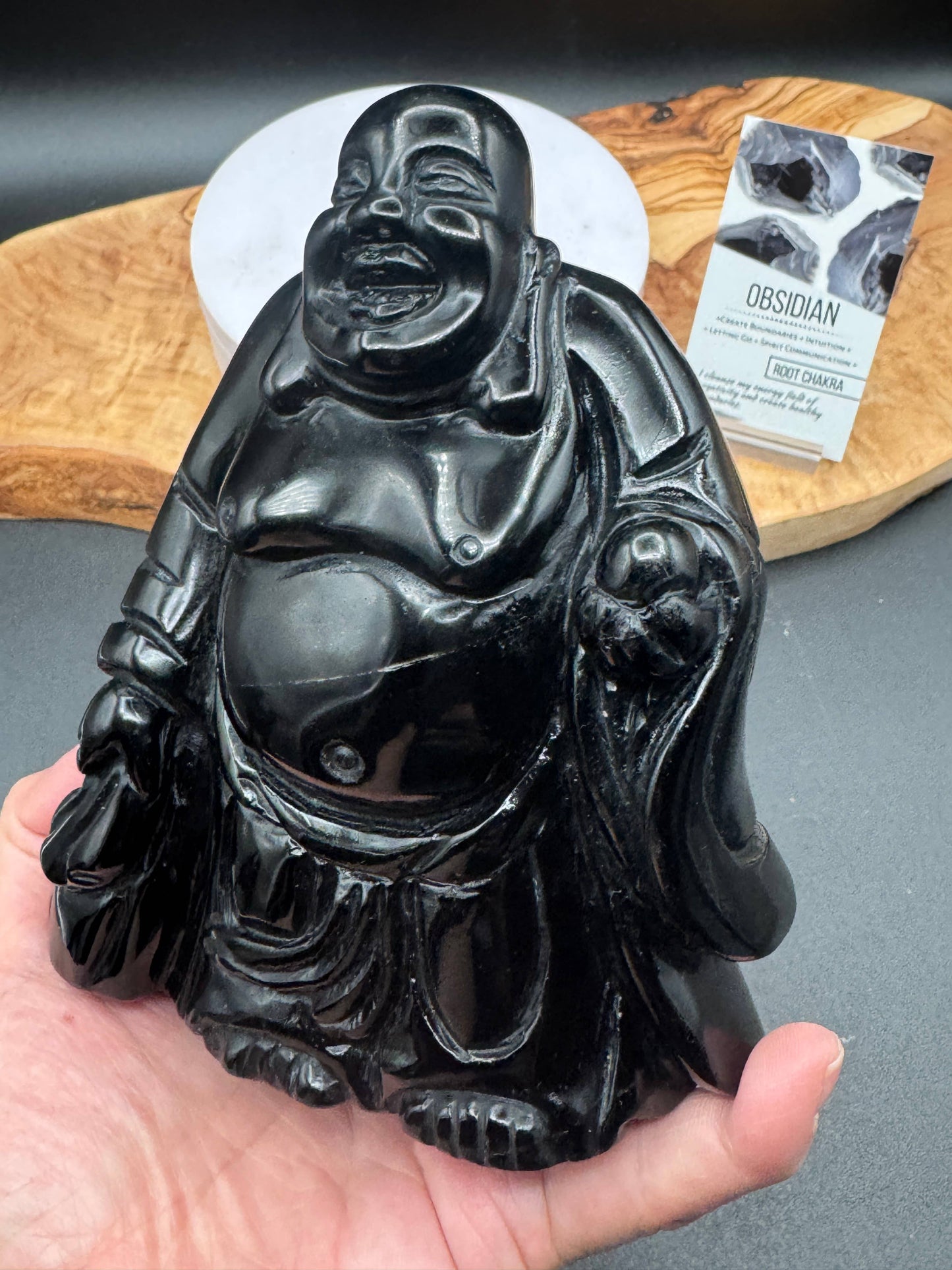 Obsidian Laughing Happy Buddha carving L292