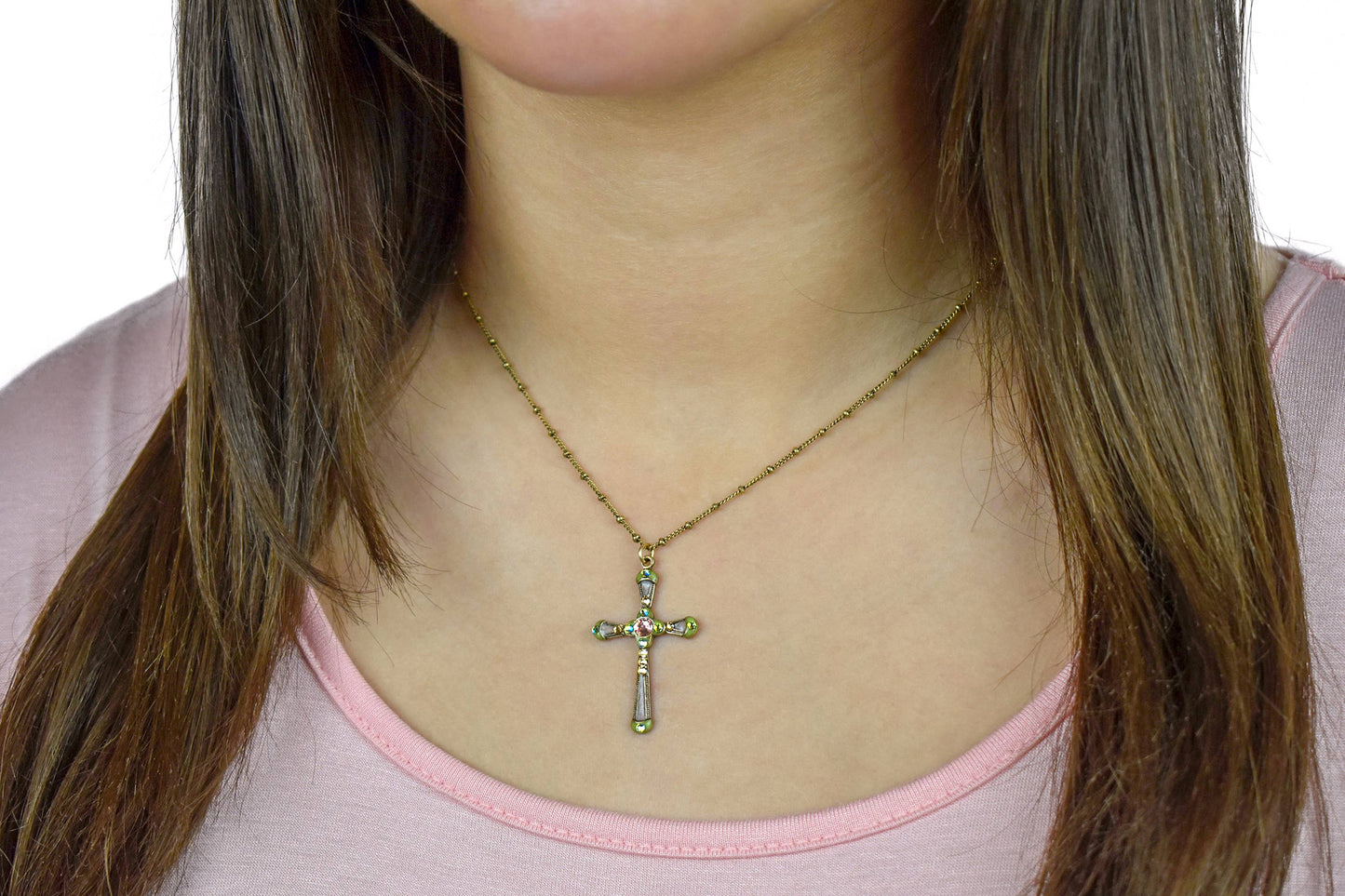 Clear Silver Crystal Cross Necklace