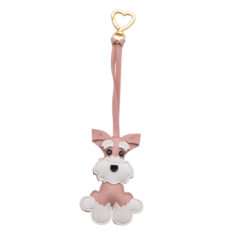 Pleather Schnauzer Dog keychain, bag charm with gold filled heart clip