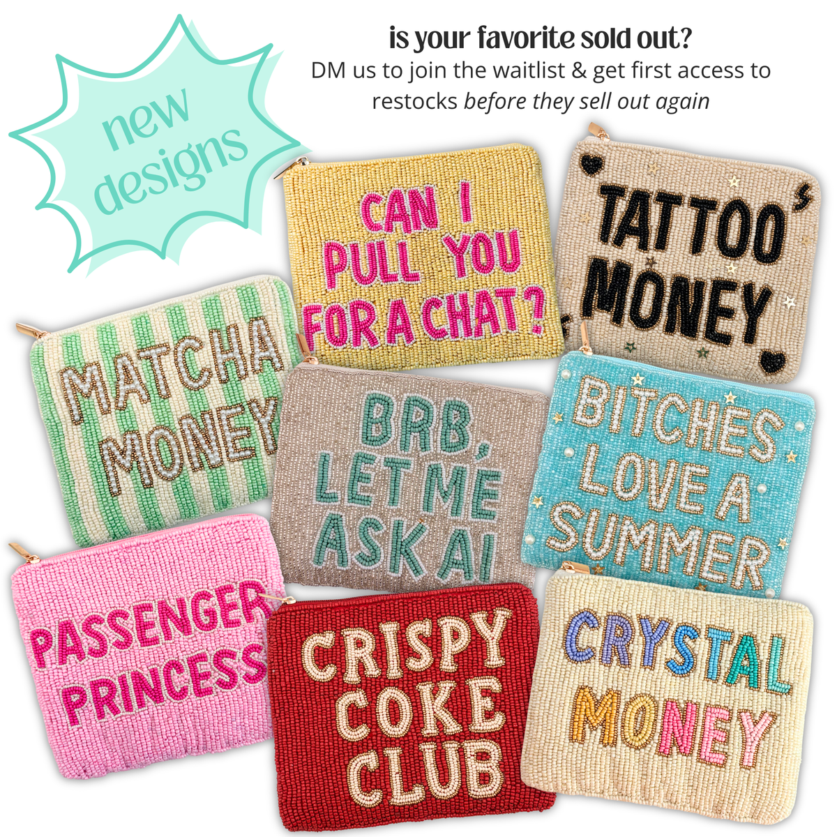 Espresso Martini Club or Can I pull you For a Chat(XL) Luxury Beaded Coin Purse - Trendy Coin Pouch
