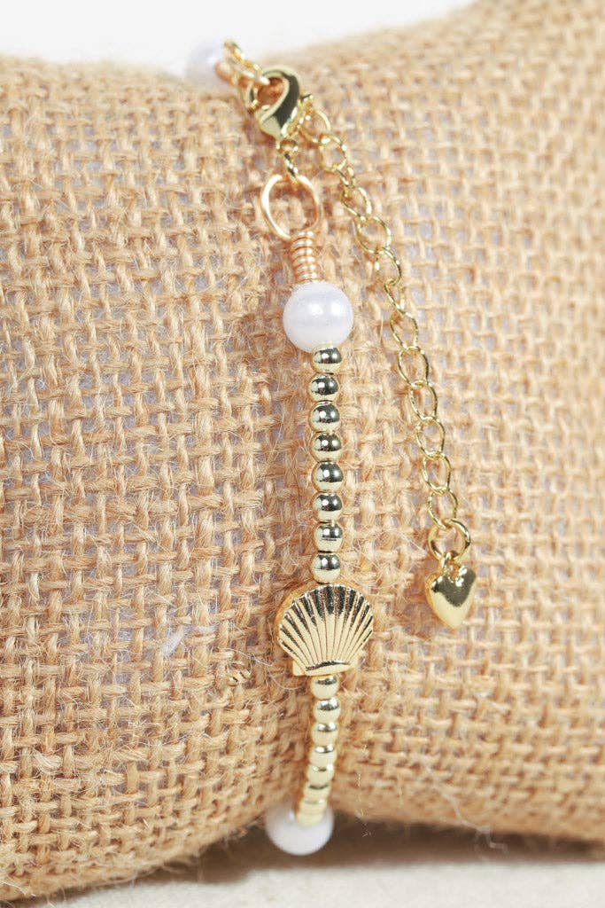 Starfish and Faux Pearls/Gold Beaded Bracelet