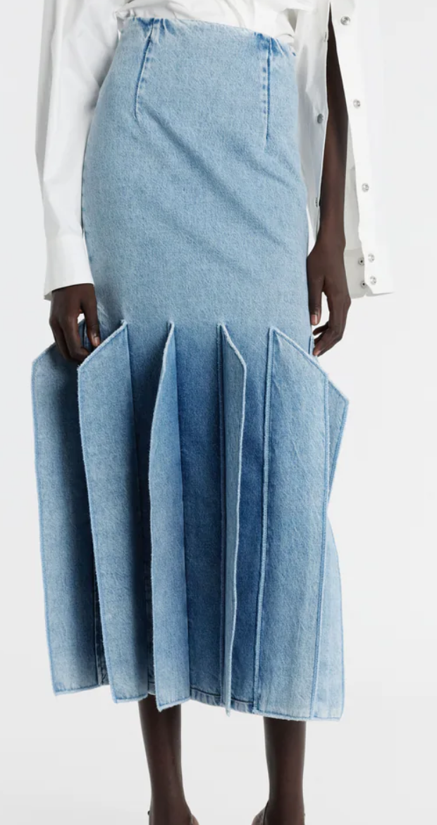 DENIM SKIRT WITH PANEL DETAIL MID BLUE