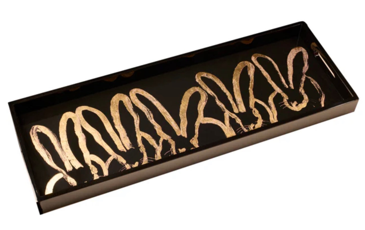 Hunt Slonem Bunny Conga Tray, (White w/Gold, Cobalt w/White, Black w/Gold)
