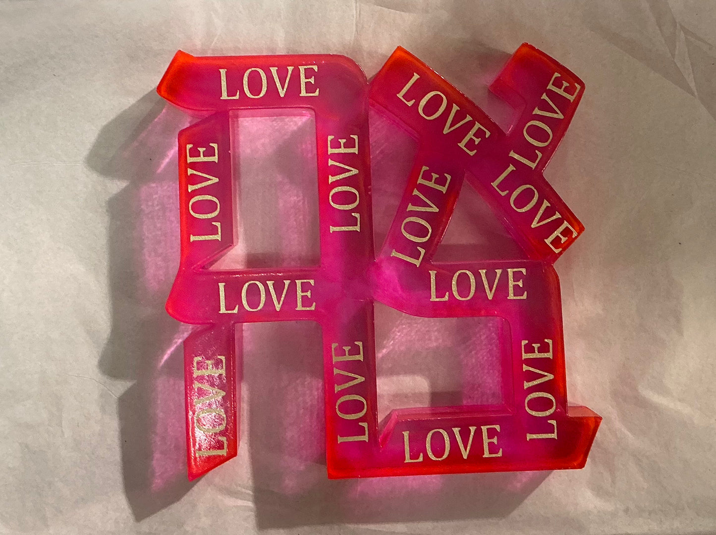 Large Pink Ahava with Gold Love Wording in Resin (Exclusive)