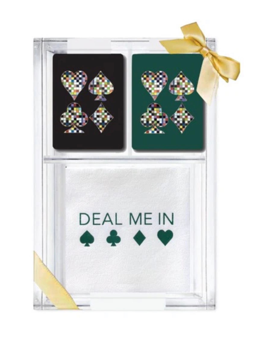 DEAL ME IN ACRYLIC GAME TIME GIFT SET--GREEN AND BLACK CARDS