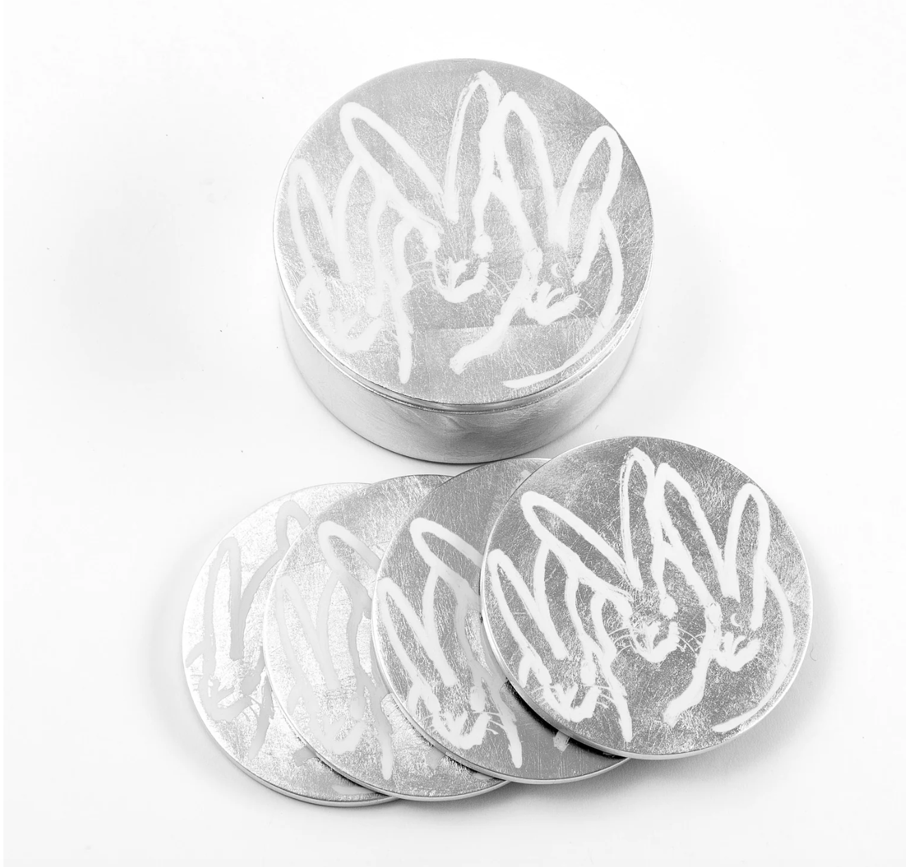 Silver Leaf Bunny Coaster Box Set with 4 Coasters
