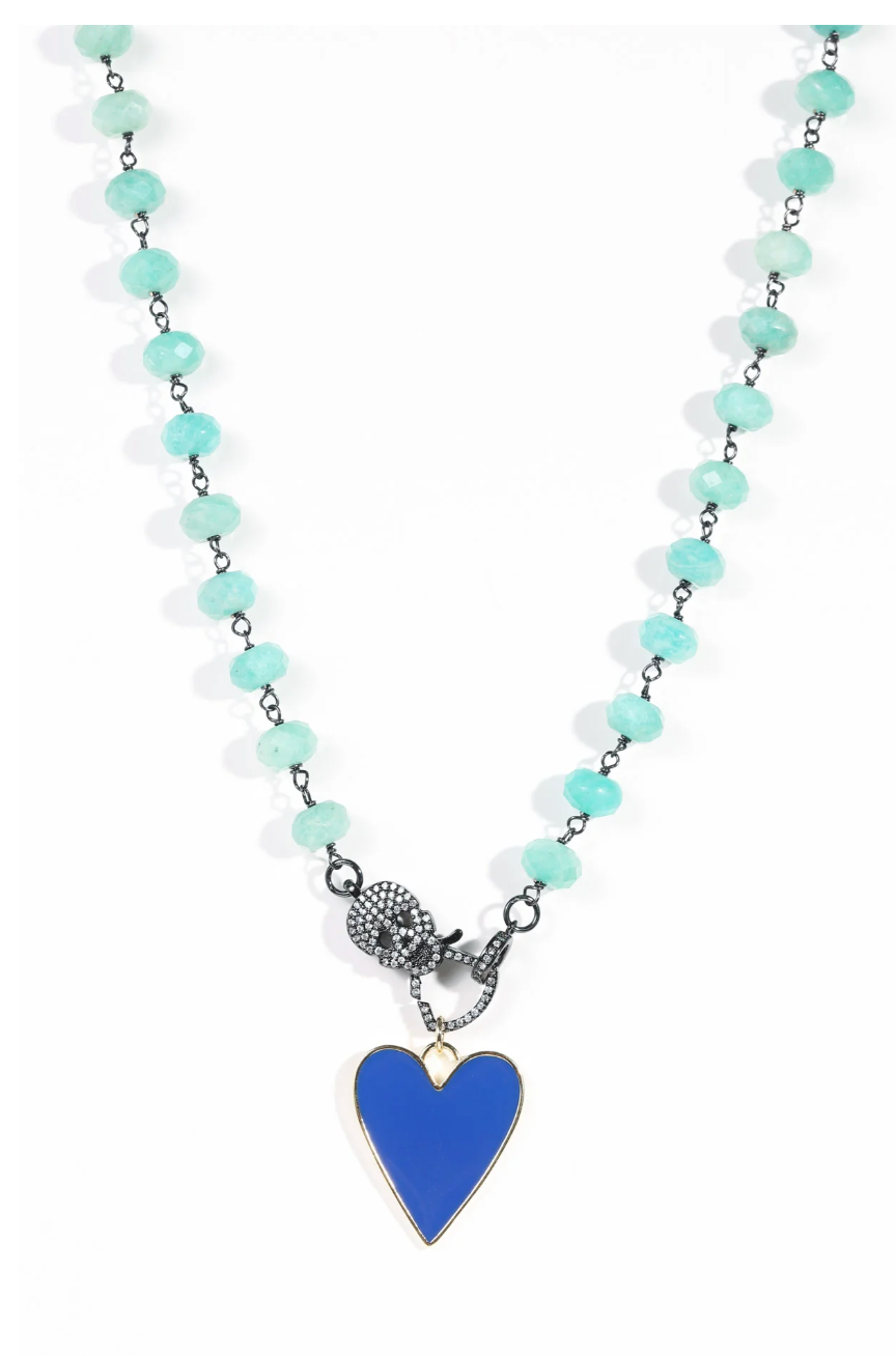 Aqua Glow Crystal Skull Beaded Necklace