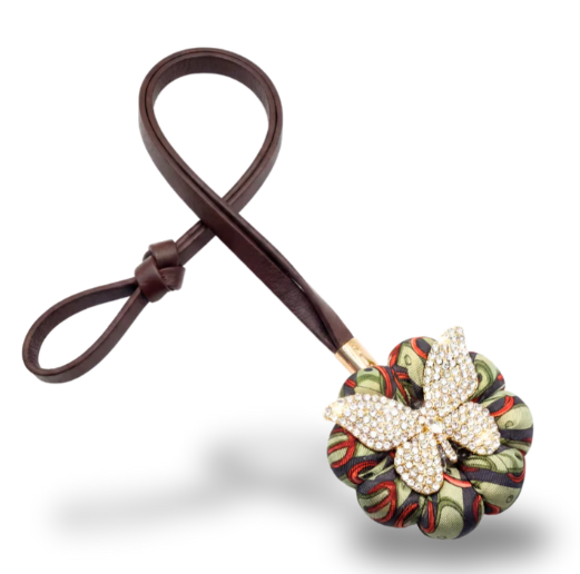 Butterfly Belt Print Vintage Gucci Silk Necktie Bag Charm