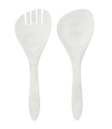Laney White Swirled, Servers 2-Piece Set: Serving Spoon, Serving Fork