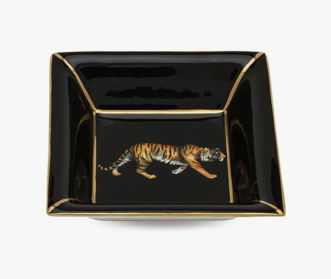 Magnificent Wildlife Tiger - Square Trinket Tray in Black by Halycon Days