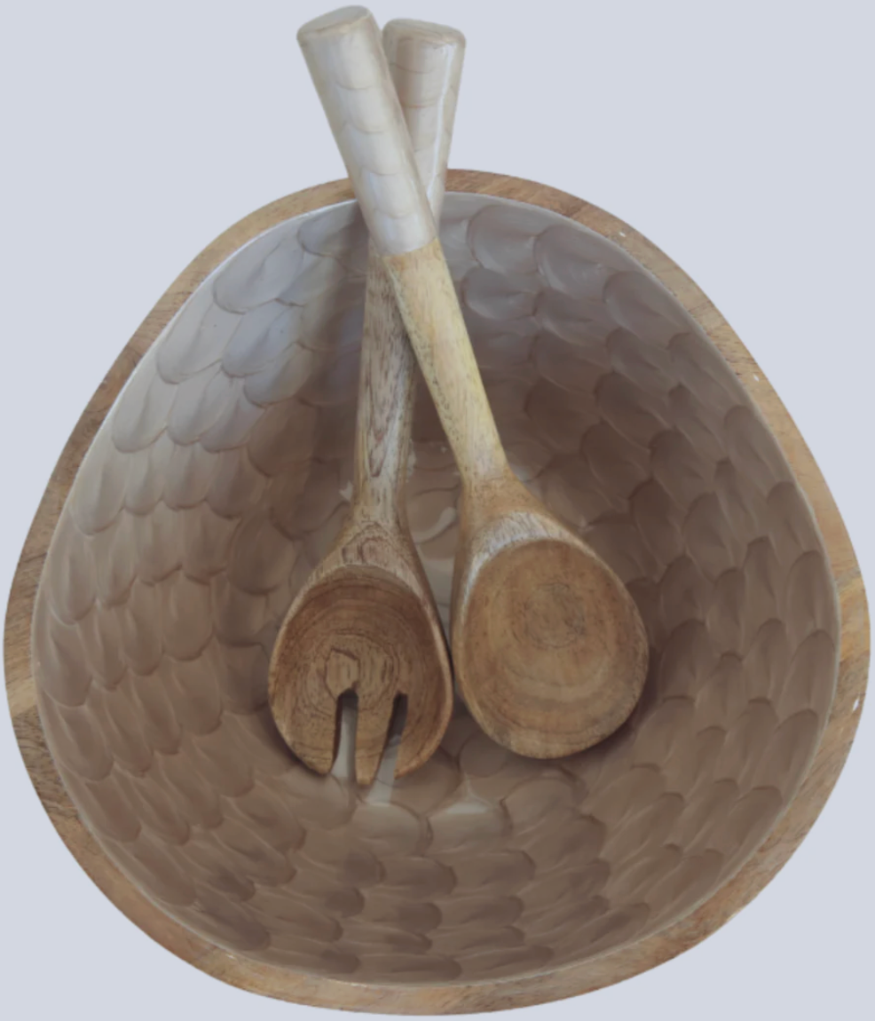 Pearlized Hand-Painted Bowl and Server in Caviar