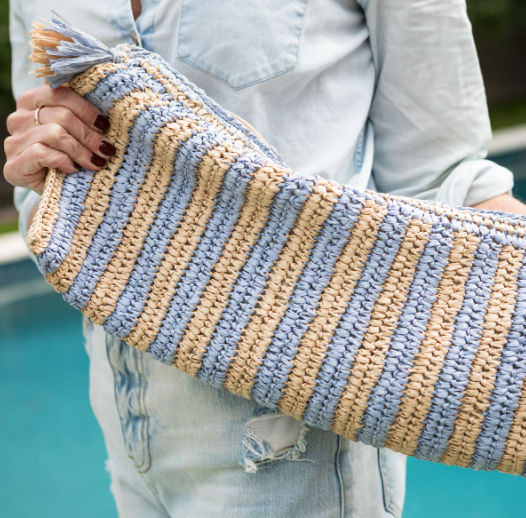 Purple & Tan Raffia Mahjong Bag