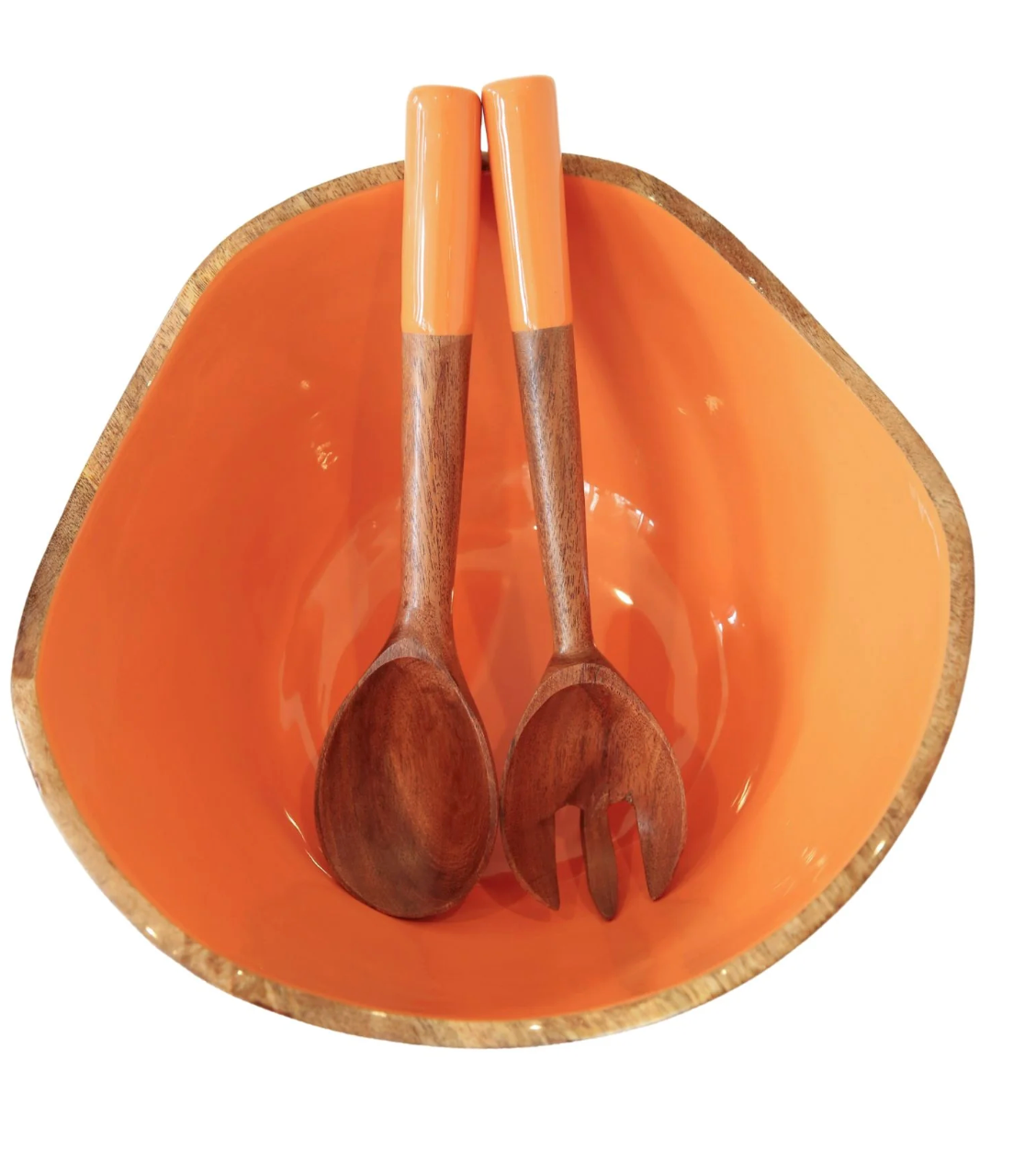 Mango Wood and Enamel Salad Bowl and Servers Set (Gray)
