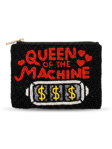 Beaded QUEEN OF THE MACHINE Themed Coin Purse