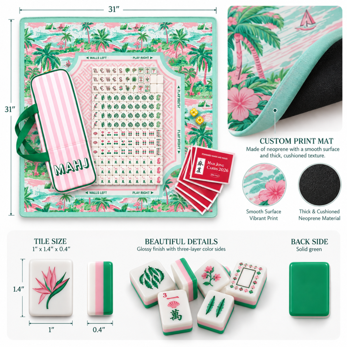 Palm Resort Mahjong Complete Set - Tile Set & Playing Mat