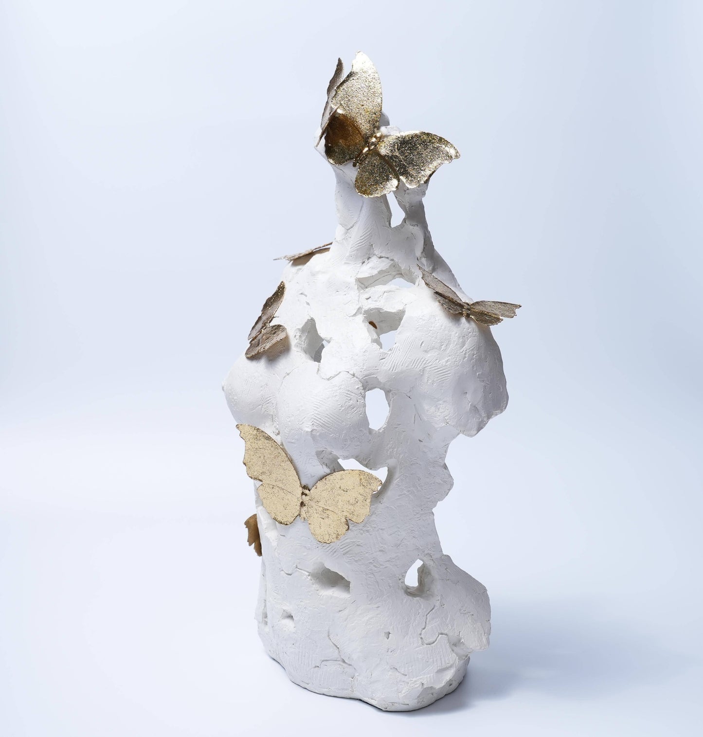 White Torso Sculpture with Golden Butterflies Decor