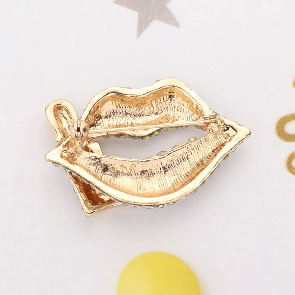 Bling Studded Lip and Lipstick Pin Brooch