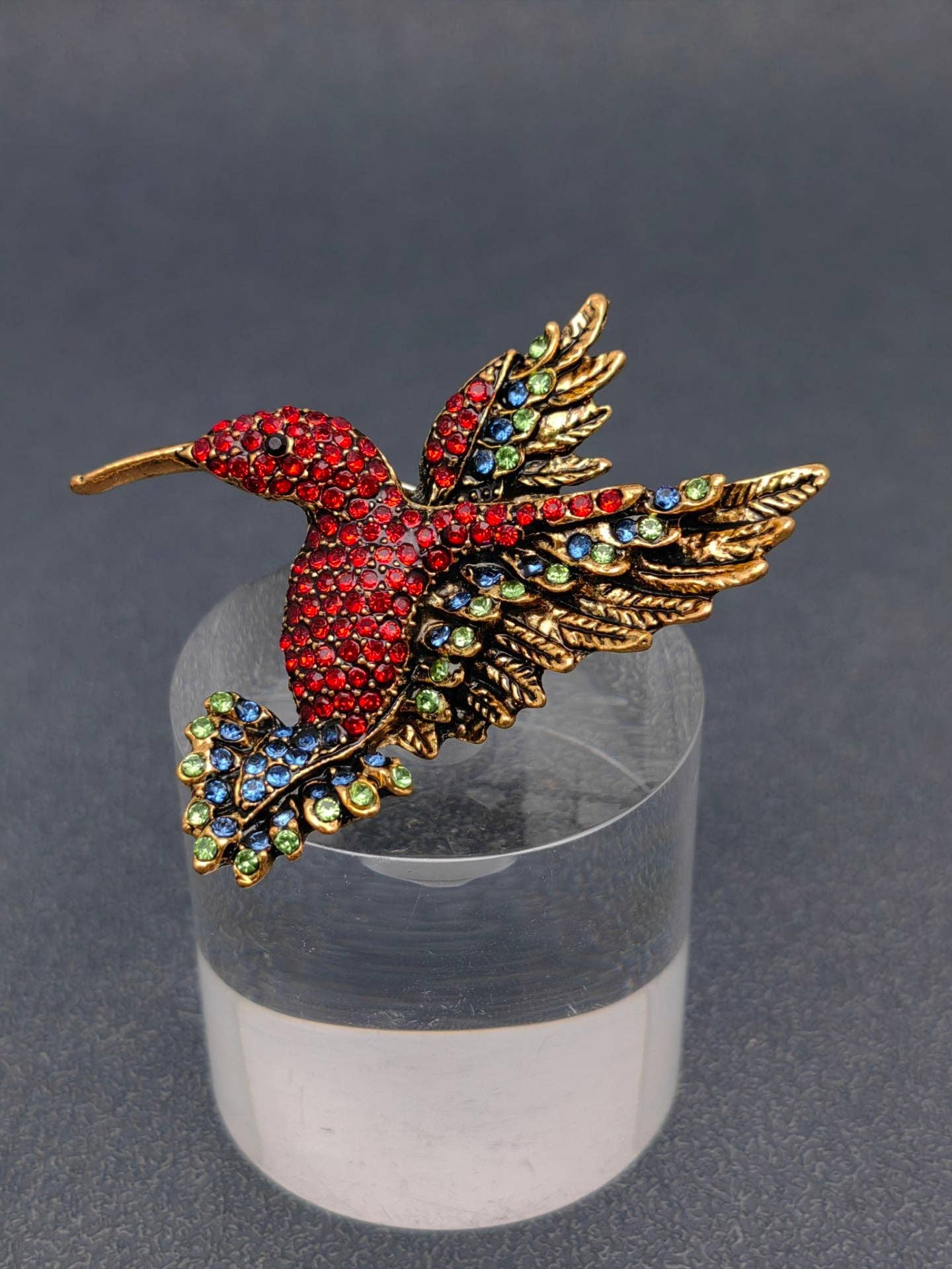 Multi-color Rhinestone Hummingbird Brooch