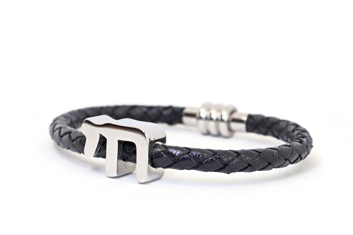 Jewish Judaic Chai Braided Leather Bracelet