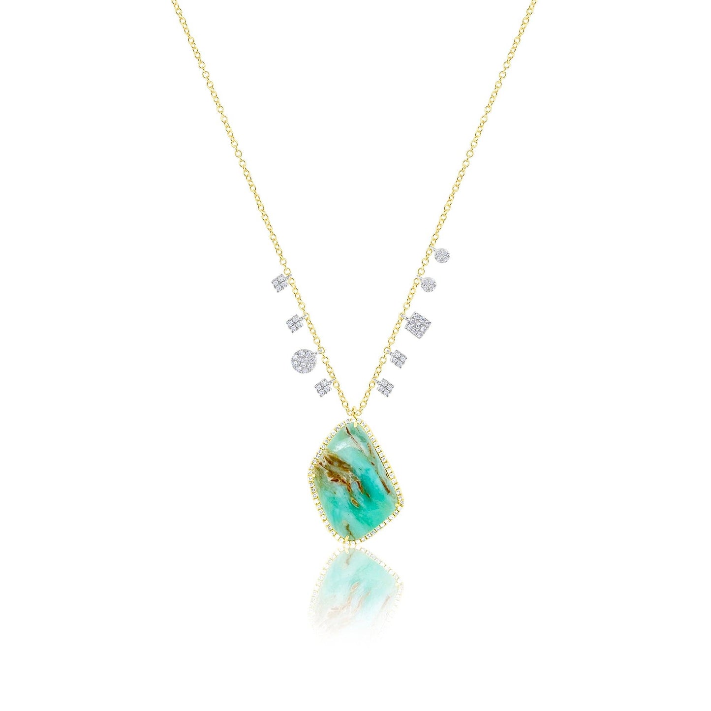14kt Yellow Gold Diamond And Turquoise Stone Necklace