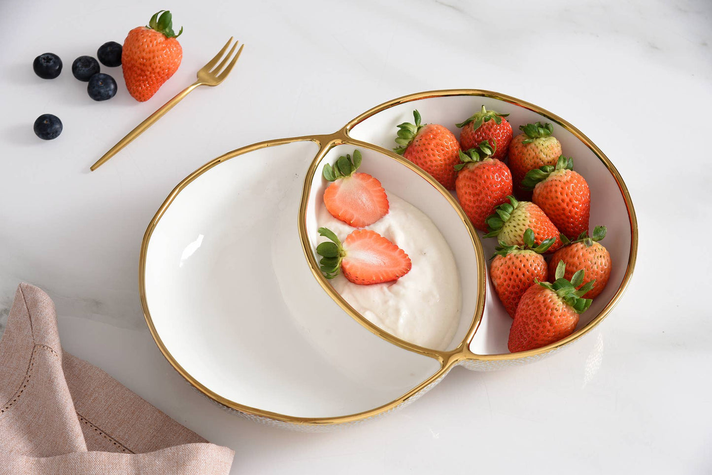 3 Section Server (White Porcelain with Gold Dots)