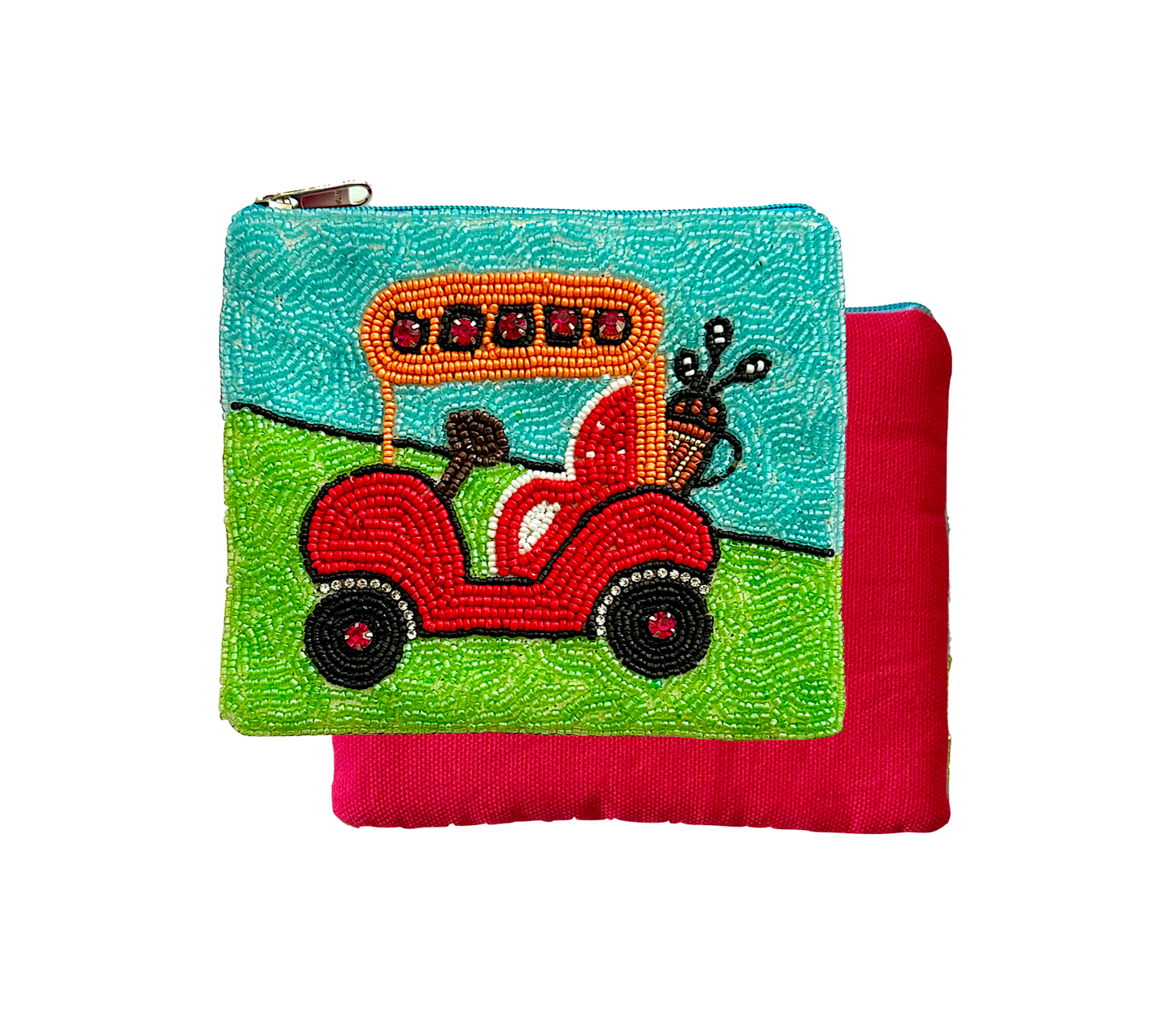 Golf Cart Coin Purse, Golf Beaded Bag, Golf Clubs