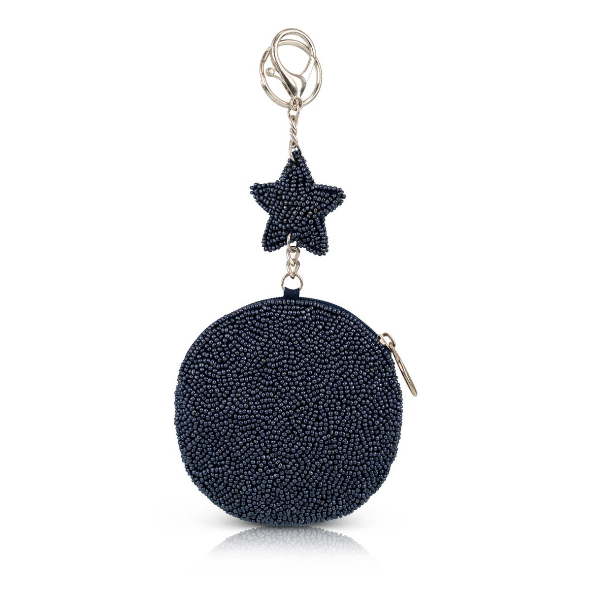 Starry Night Silver Blue Moon Beaded Coin Purse