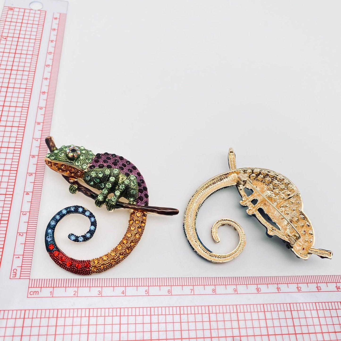 Colorful Rhinestone Chameleon Lizard Brooch