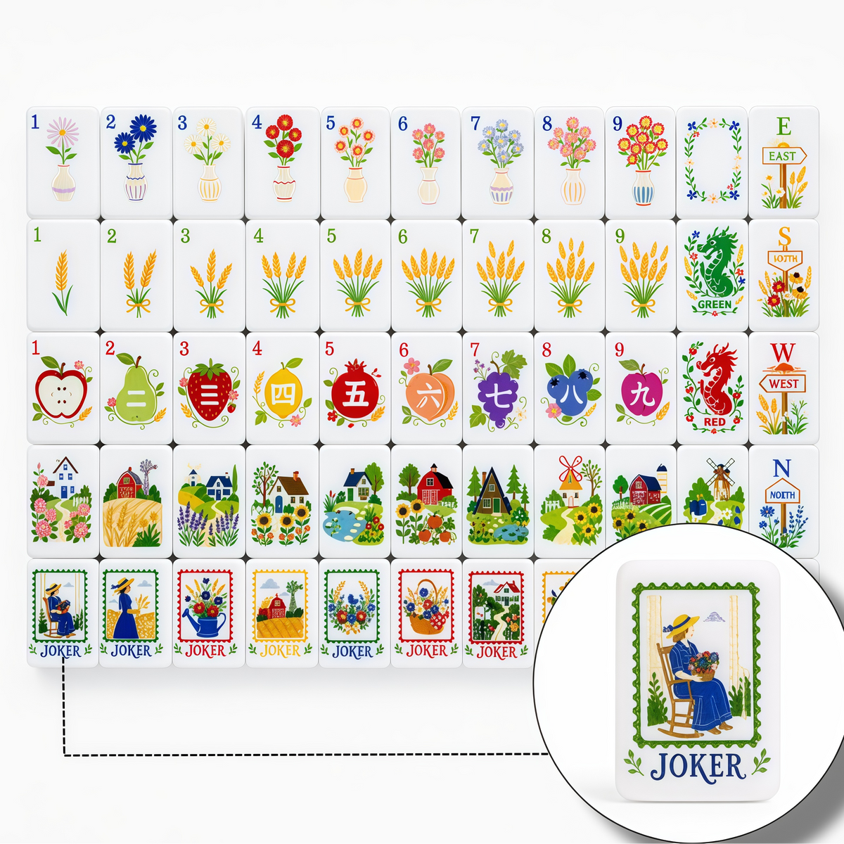 Mahjong Tile Set - Country Garden