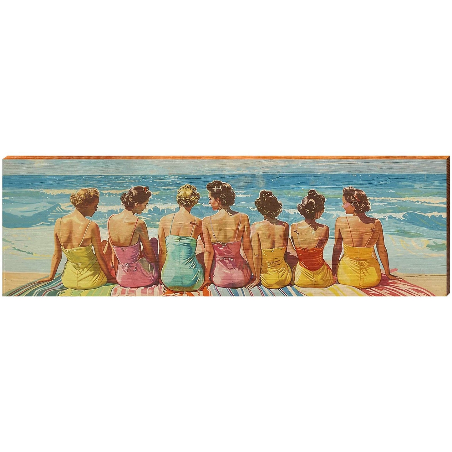 Vintage Beach Babes- Wall Art on Real Wood