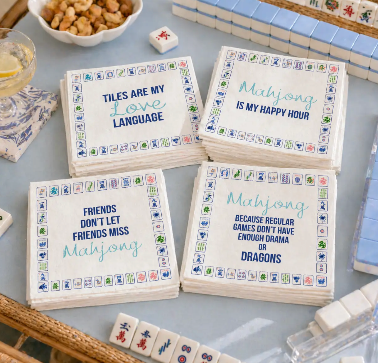 Linen-Feel Cocktail Napkins, Mahjong Assorted