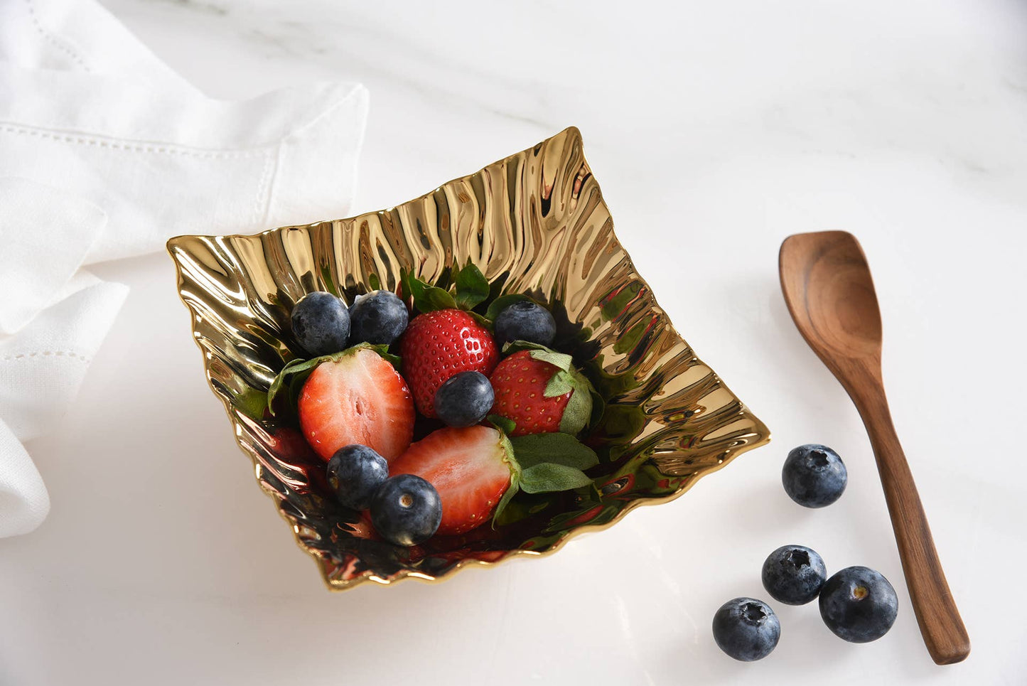 Square Gold Snack Bowl with Pointed Edges