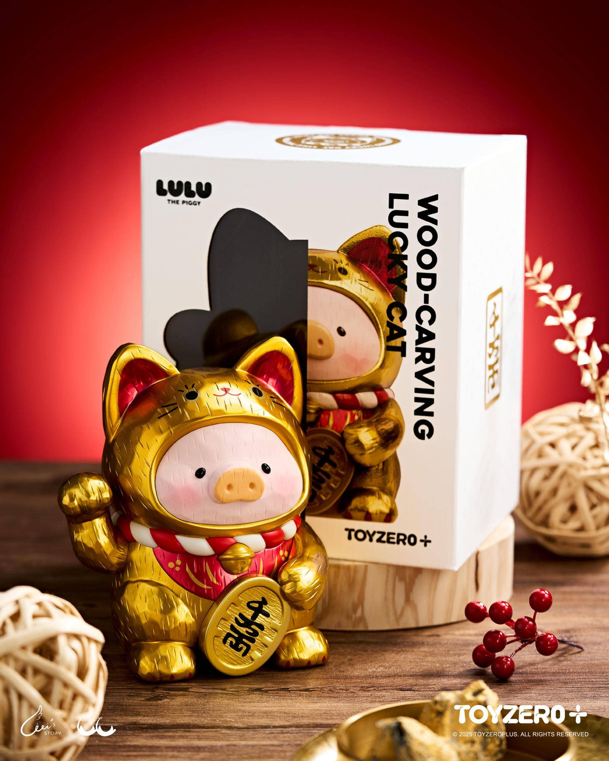 LuLu the Piggy -Wood-Carving Maneki Lu (Golden Cat)