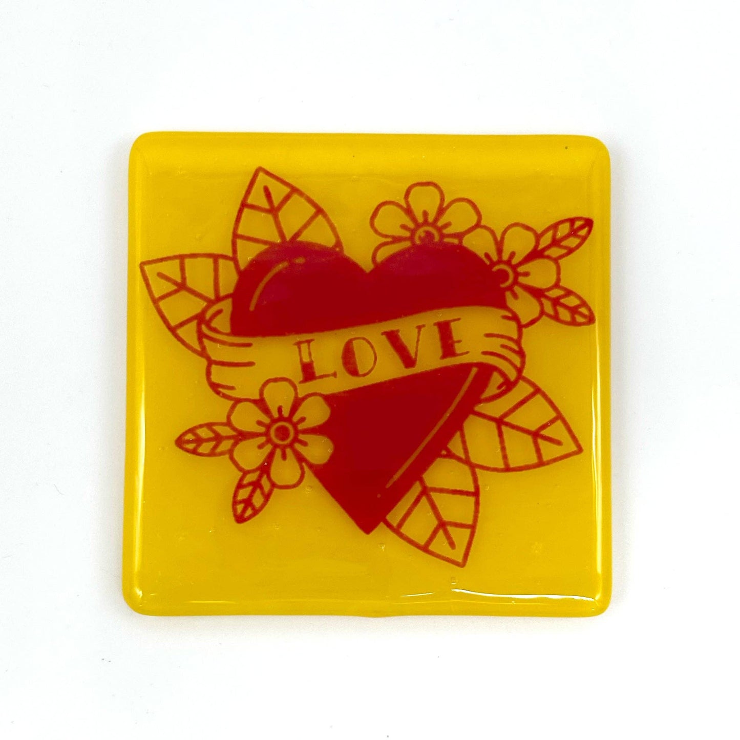 LOVE Tattoo Fused Glass 4" Single Coaster