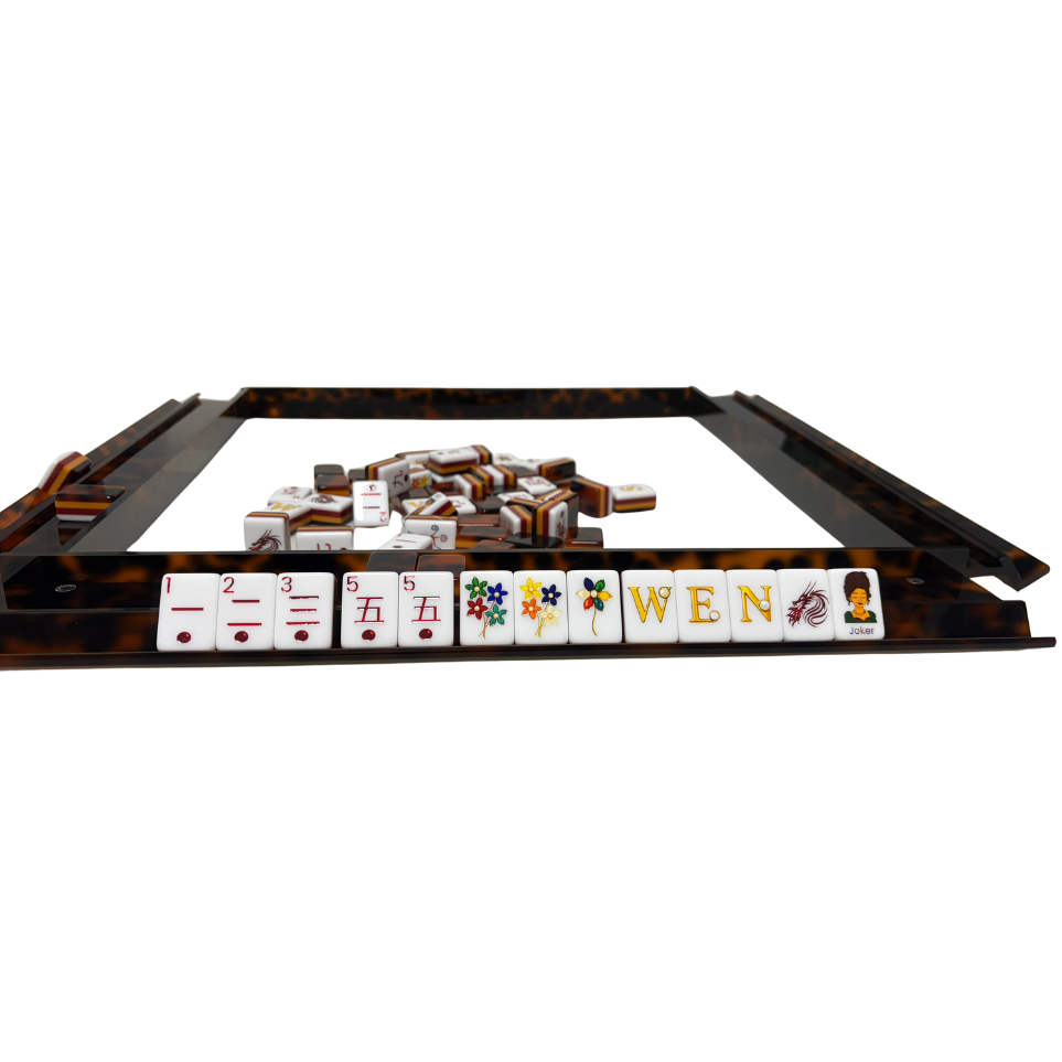 Luxury Handmade Tortoise Shell Acrylic Mahjong Racks and Pushers Set (4 Pieces)