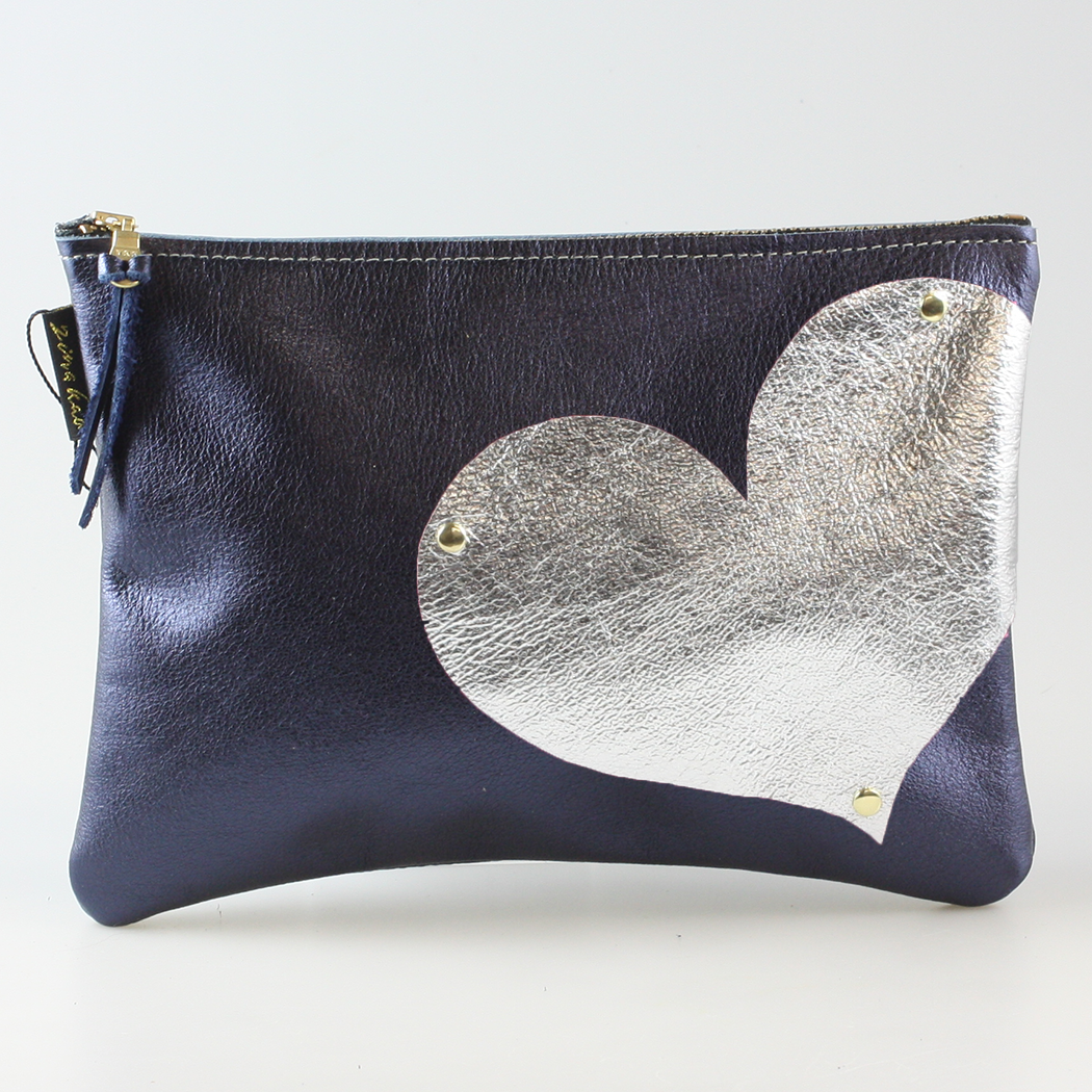 Side Heart Appliqué Clutch Bag