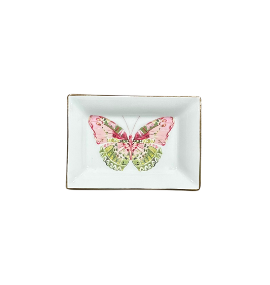 Butterfly, Pink and Green Trinket Tray