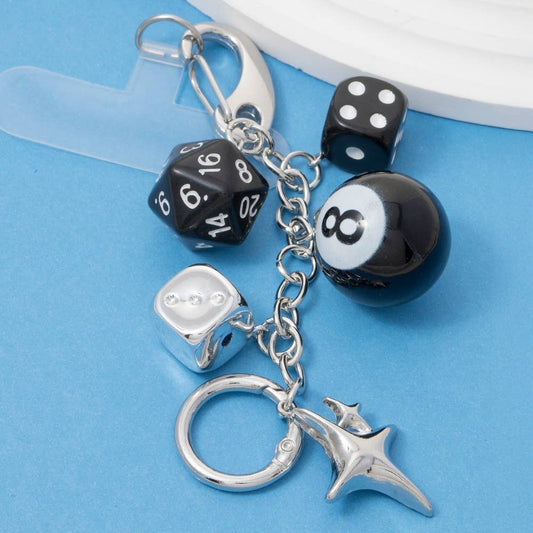 Multi Dice 8 Ball And Star Bag Charms