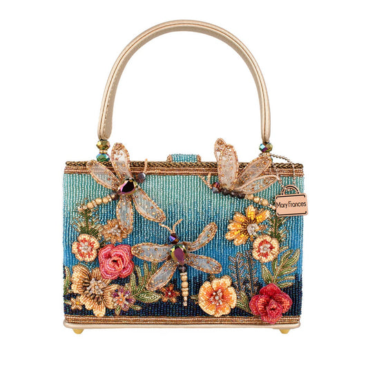 I Can Fly 3D Dragonfly and Floral Beaded Top Handle Handbag