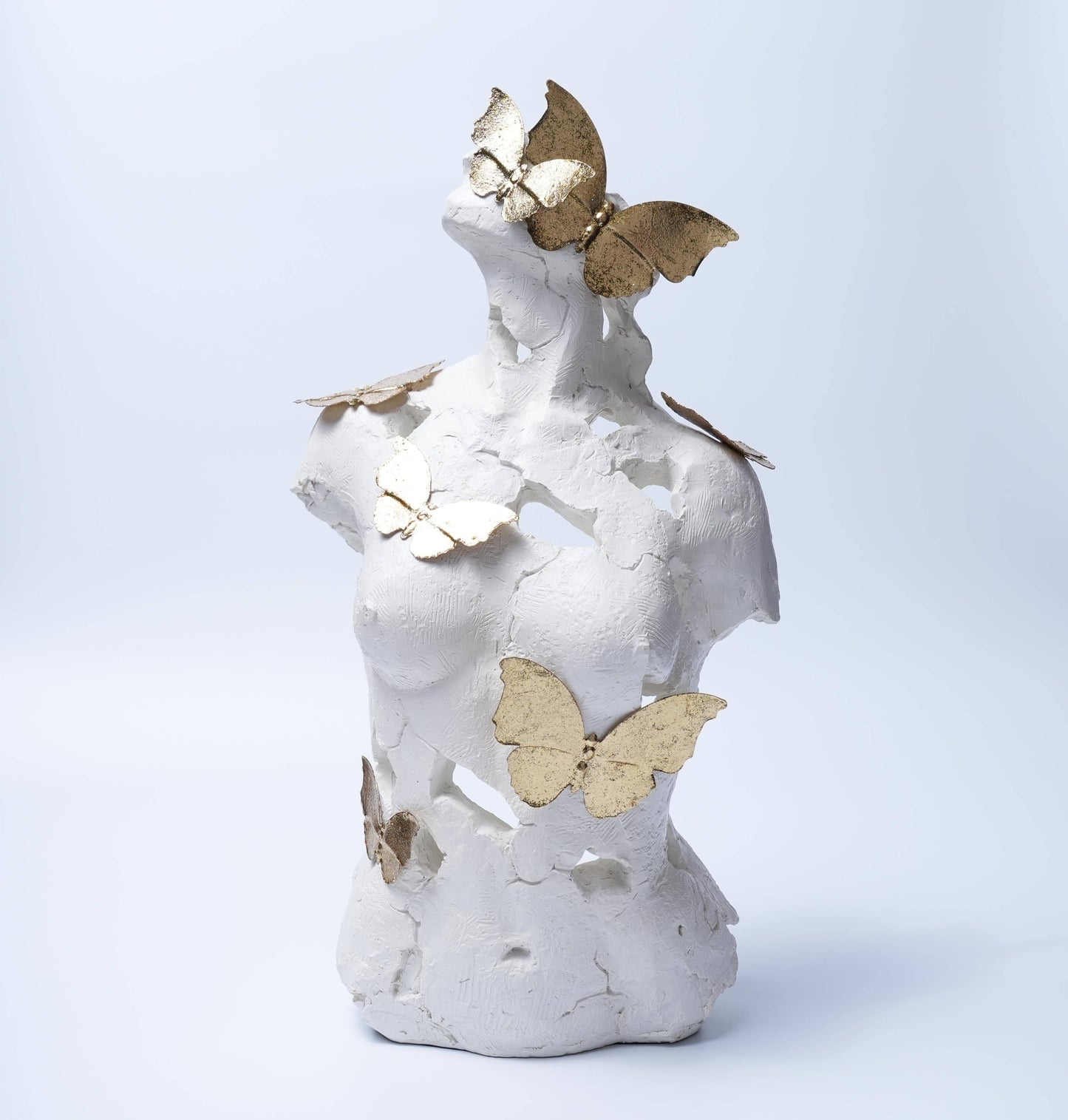 White Torso Sculpture with Golden Butterflies Decor