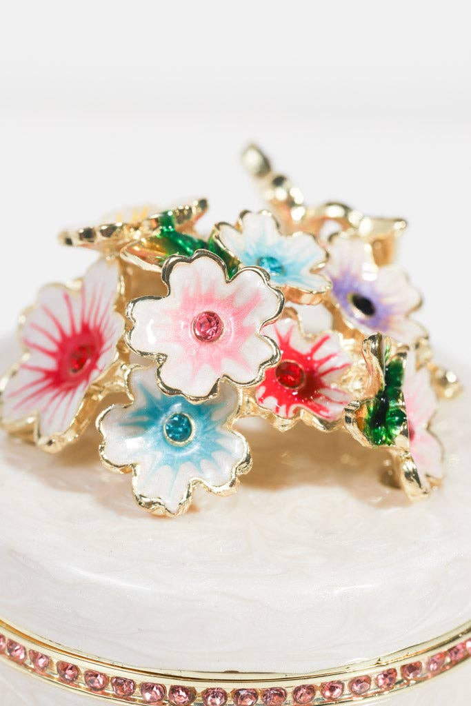 White Enamel Floral Jewelry Box with Butterfly