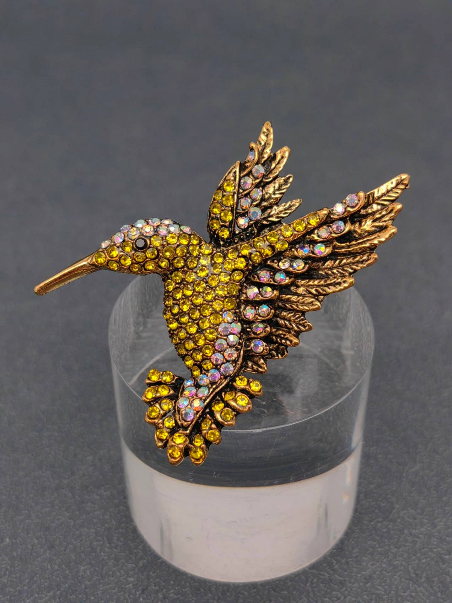Multi-color Rhinestone Hummingbird Brooch