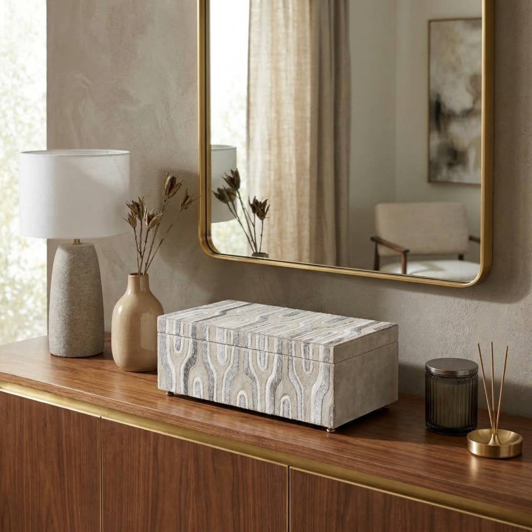 Decorative Box - Gray Wood Rectangular with Lid, 16 in.